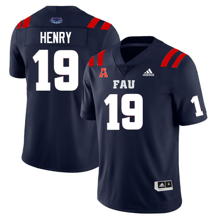 Florida Atlantic Owls #19 Dominique Henry College Football Jerseys Stitched Sale-Navy